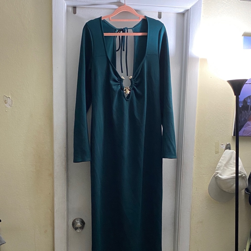 Fashion Nova Teal Long Sleeve Dress